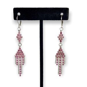 Swarovski Crystal Pink Beaded Chandelier Earrings Silver